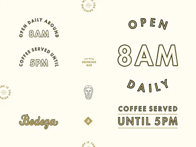 Bodega: Hours, etc. bodega branding circa noon gold hours signage type wine bar