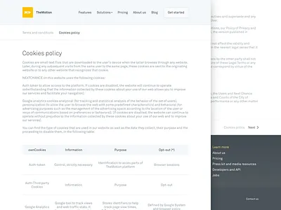 Legal information – TheMotion website 2016 landing legal madrid play play video spain startup themotion video web web design yellow