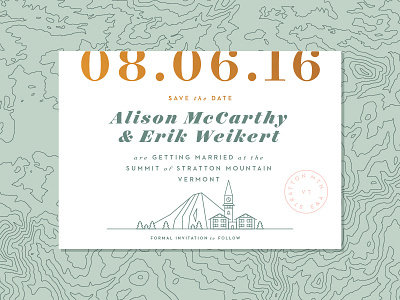 E&A - Unused Save the Date elevation green mountains invitation invite map rsvp save the date stationary topography vermont wedding