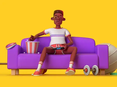 Lazy boy 3d c4d character cinema4d gym lazy popcorn rboy rocketboy spar sport tv