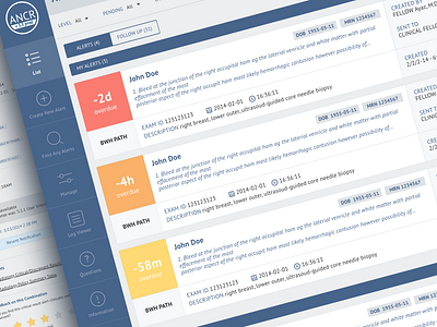 ANCR - Alert Notification of Critical Results. alert dashboard icons interface list medicine menu notifications settings system ui web