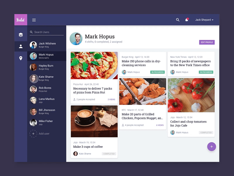 Yodel Dashboard admin panel animation dashboard interactions mobile principle sketch app web design