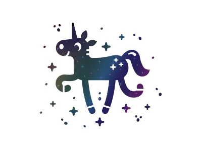 Space Unicorn animal black and white cartoon character creative fantasy magic flat fun funny funny horse illustration logo logo mark brand mascot rainbow silhouette space galaxy sticker unicorn vector