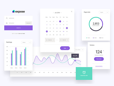 CMS UI button calendar cms data date graph interface login modal pie ui ux