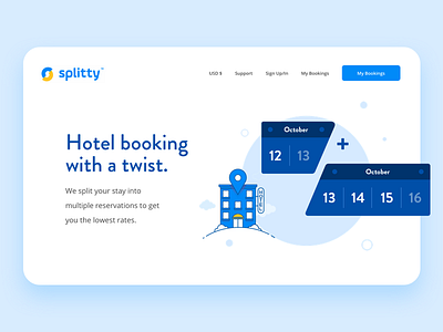 Splitty blue hero home illustration minimal splitty ui ux web