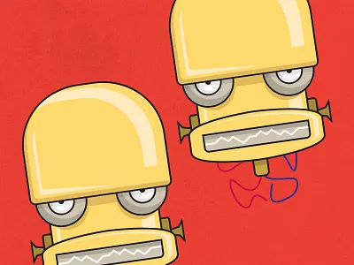 Robot electronic halloween head icon illustration metal monster robot shine wires yellow