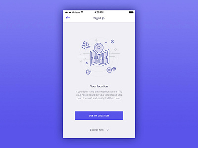 Sign Up Process - Use My Location app design app icon illustration application design clean interface grid layout interface product signup login ios ios9 ios10 ios11 iphone mobile mobile app design mobile experience user experience walkthrough user interface