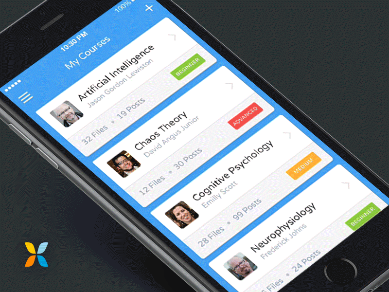 My Courses animation app cards education ios knowledge mobile navigation pixate scoll study ui ux