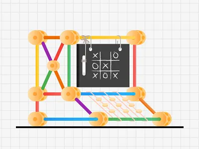 Tic-Tac-Tinker chalkboard computer mit tictactoe tinkertoys
