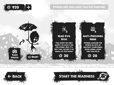 Start The Madness character game ink interface menu splatter ui vector