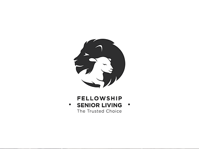 Fellowship Senior Living animal care circle friend lamb lion logo design peace wild
