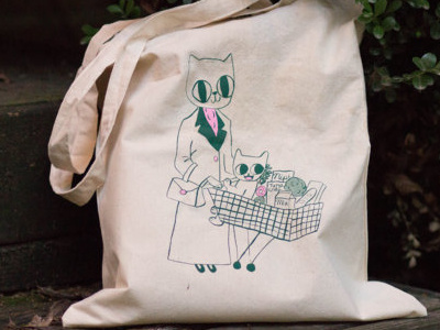 Cat Grocery Tote 100catsdoingthings cat cat drawing cat illustration kitty kitty illustration