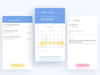 Time Off App Concept android calendar picker material material calendar material design montserrat text fields time off time off app ui ux