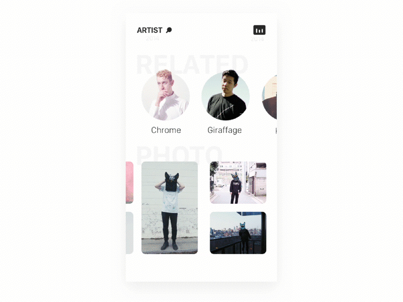 Artist & Album animation facebook instagram interaction morden photos principle prototype shadow twitter ui ux