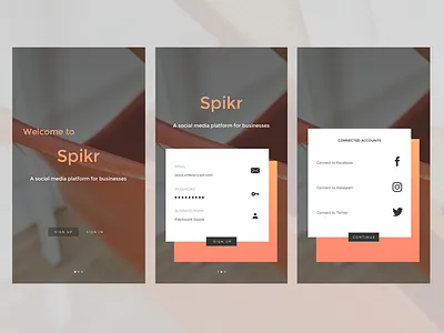 Spikr - A business platform business facebook instagram login manage media platform sign in social ui ux