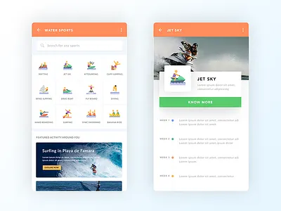 Sports App diving games icons jet sky rafting ui ux water sports