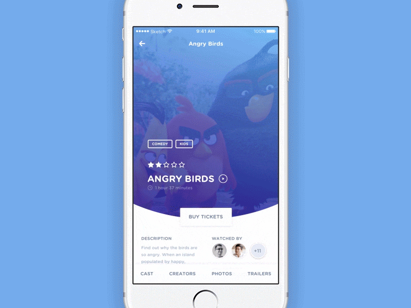 Cinema App animation app cinema clean debut design gif ios movie details sketch ticket uiux