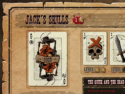 Gungslinger's skill tree cards game gui illustration ui video western