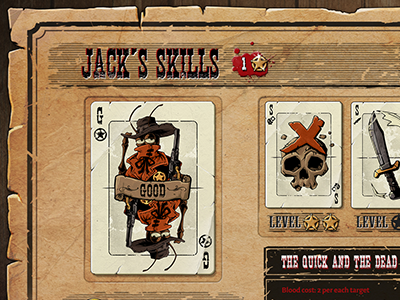 Gungslinger's skill tree cards game gui illustration ui video western