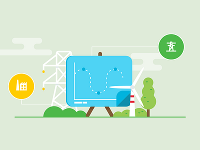 Energy trading business chart energy flat icon illo illustration powe pylon turbine vector wind
