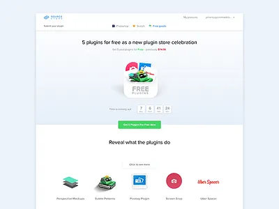5 free plugins page free goods landing page photoshop plugins sketch source store web