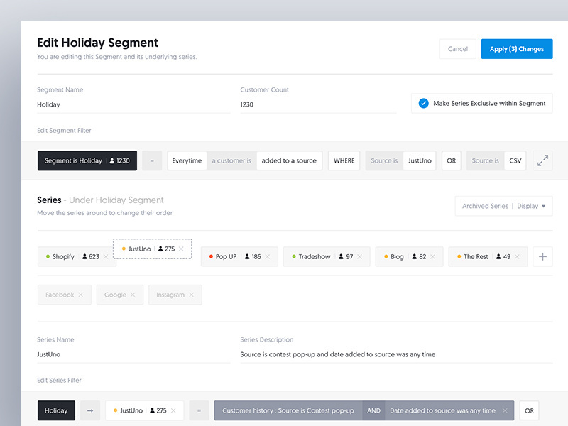 Example of Bizzy Dashboard - Create/Edit a segment