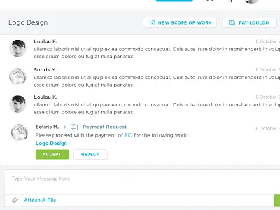 Workstream Messenger chat client freelancer messenger payment ui. ux
