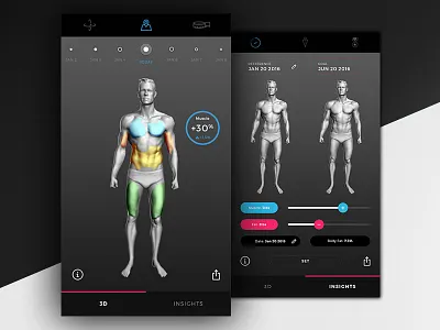 Naked iOS App 3d black charts dark data visualization fitness graphs ios app naked titus klein ui ux