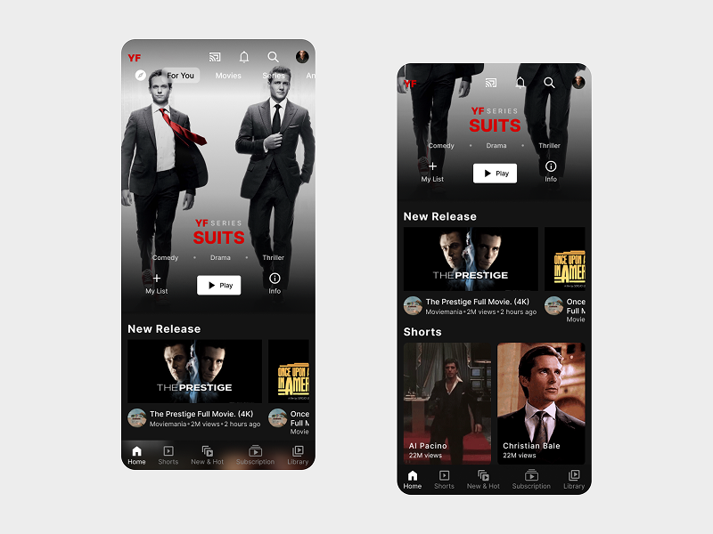 YouTube x Netflix Hybrid Mobile App. appdesign creativedesign darkmodeui designinspiration digitalproduct dribbble dribbbleshots entertainmentapp figmadesign minimaldesign mobileappdesign modernui netflixclone ui uidesign uiux userexperience uxdesign videoappdesign youtubeapp