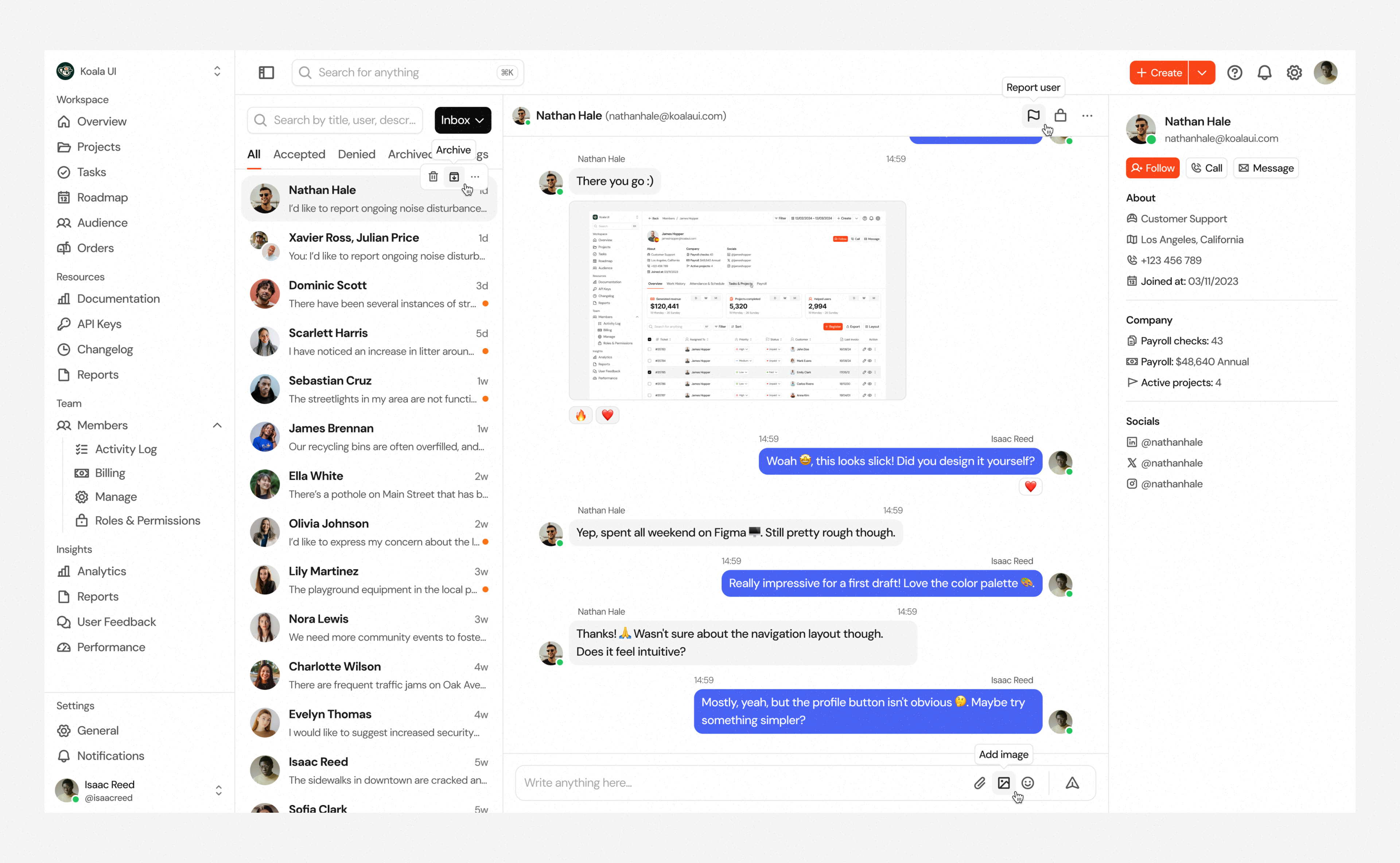 Chat Details · Koala UI chat details chat ui dark mode light mode mesage details message message template messenger product design saas chat saas design web chat web design