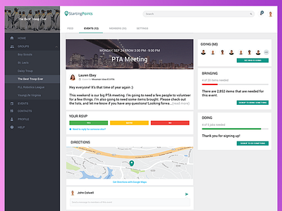 StartingPoints Events Page event management