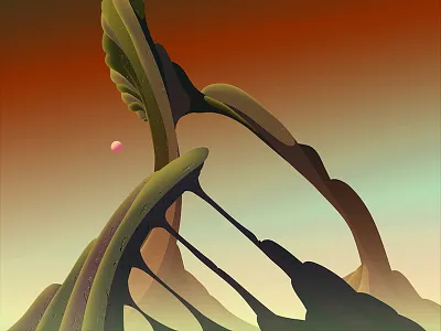 Landscape abstract colorful dean gradient landscape moon sci fi sea sky water