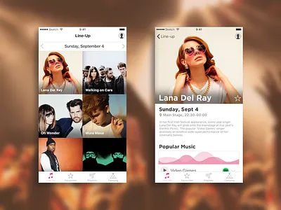 Music Festival Companion artists calendar concert festival grid interaction ios music sketch ui ux