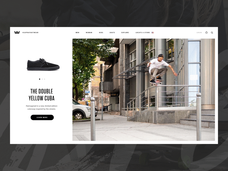 Supra animation clean eccomerce grid logo skate skateboard slider ui ux