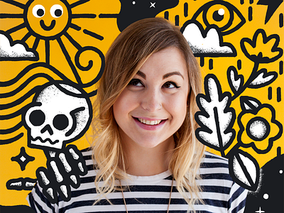 Hey, it's me! floral gritty illustration line mixed media portrait skull textured