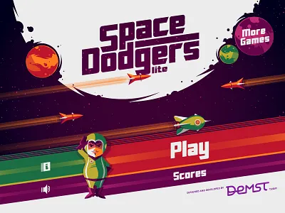 Space Dodgers Main Menu astronaut cosmonaut game missile planet rocket space space ship spacecraft stars ui vector