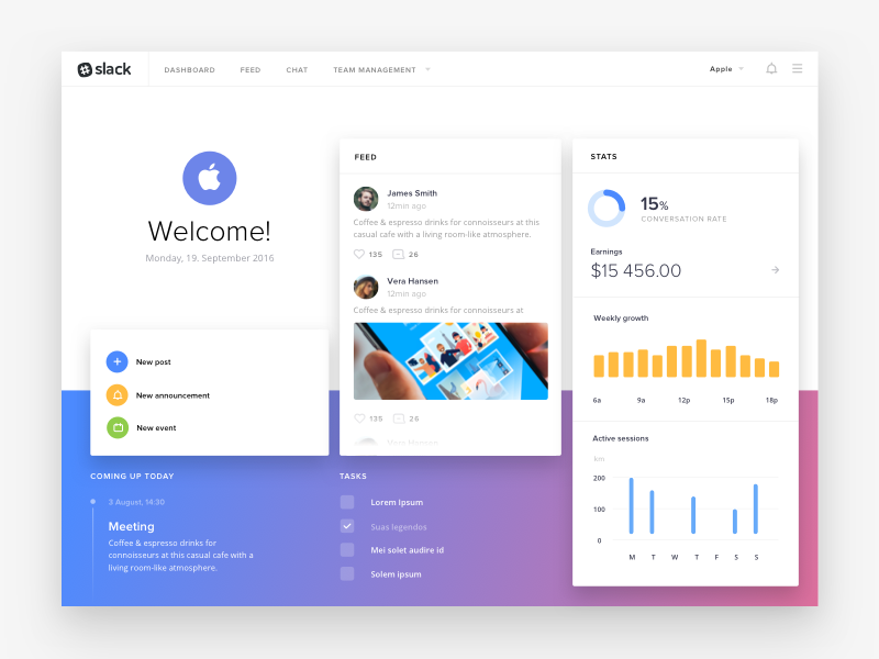 Example of Slack Dashboard Concept (Freebie)