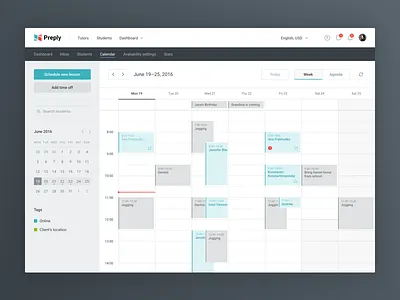 Preply Calendar 📅 calendar events lessons management preply saas schedule tutors web app