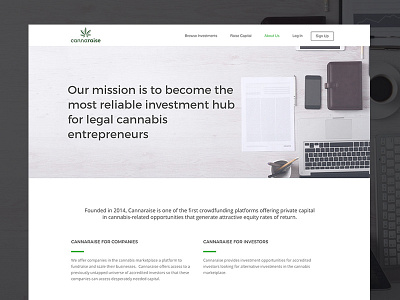 Cannaraise Website - About Page copywriting crowdfunding uiux website wordpress