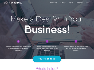 Handshake new landing page preview blue brm business handshake landing purple