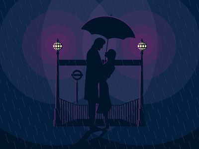 London scene character couple light london night purple rain romantic shadow umbrella