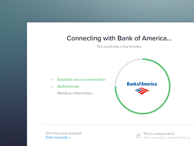 Connecting to Financial Account account bank card finance modal process product progress ui