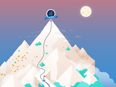 Steptember Mountain clouds illustration landscape moon mountain peak river sky snow steptember trail trees