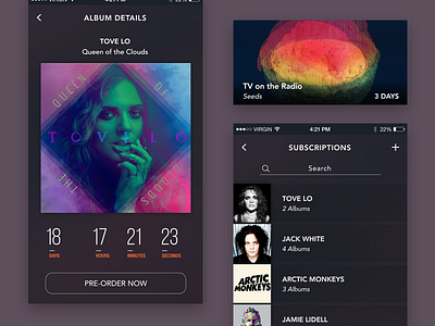 Releasify album apple countdown dark feed ios music ui ux