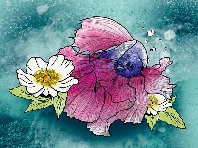 Illustration compilation beautiful girls betta fish colorful digital drawing illustration lines photoshop portraits wacom