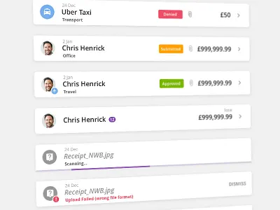 Expenses statuses tiles accounting attached avatar categories expenses hr labels receipt tiles total ui ux