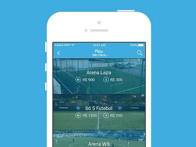 Online venue booking app | IOs booking cards pitch soccer venue