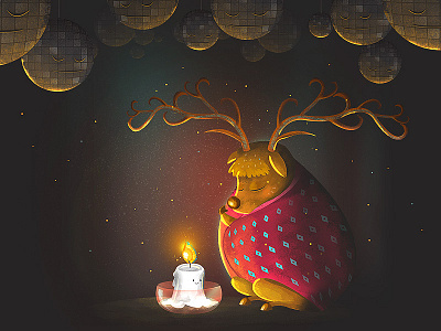 The Last Light animal candle character design deer disco drawing fire friends illustration lights luminosity party