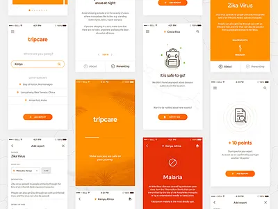 Tripcare - App views app behance care exotic health ios journey life orange report travel trip