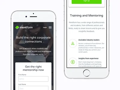 Mentform Landing Page Mobile hero icons landing landing page learning mentor mentoring mobile online responsive tutor web